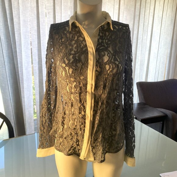 Anthropologie Maeve Long Sleeve Lace Top Cornflower Blue & White Size 6 Unlined - Picture 1 of 5